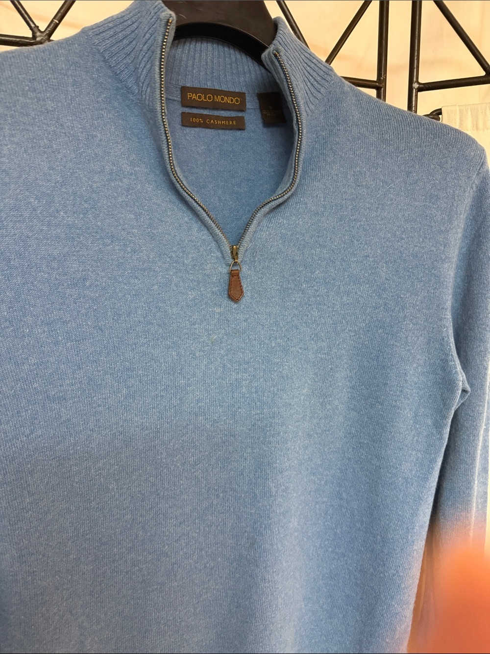 Men's Light Blue 1/4 Zip Cashmere Sweater